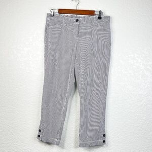 Loft Black White Railroad Striped Original Crop Ankle Straight Leg Trousers Sz 4